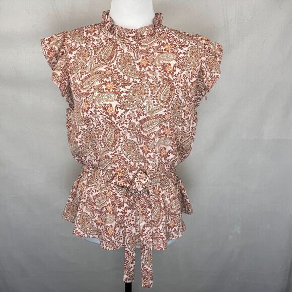 Alice Blue Tops - Alice Blue Women Sz M Floral Top Ruffle Crew Neck Cap Sleeves Elastic Waist